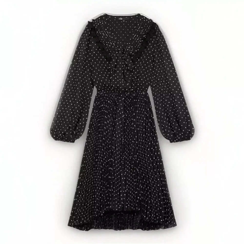 Maje Ribul Polka Dot accordion Pleated Midi Dress 36